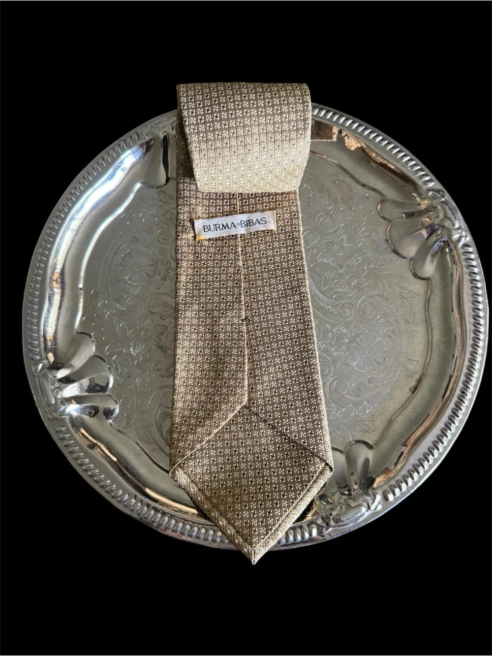 Burma Bibas 7 Fold Geometric Medallion Raised Pattern Silk Tie